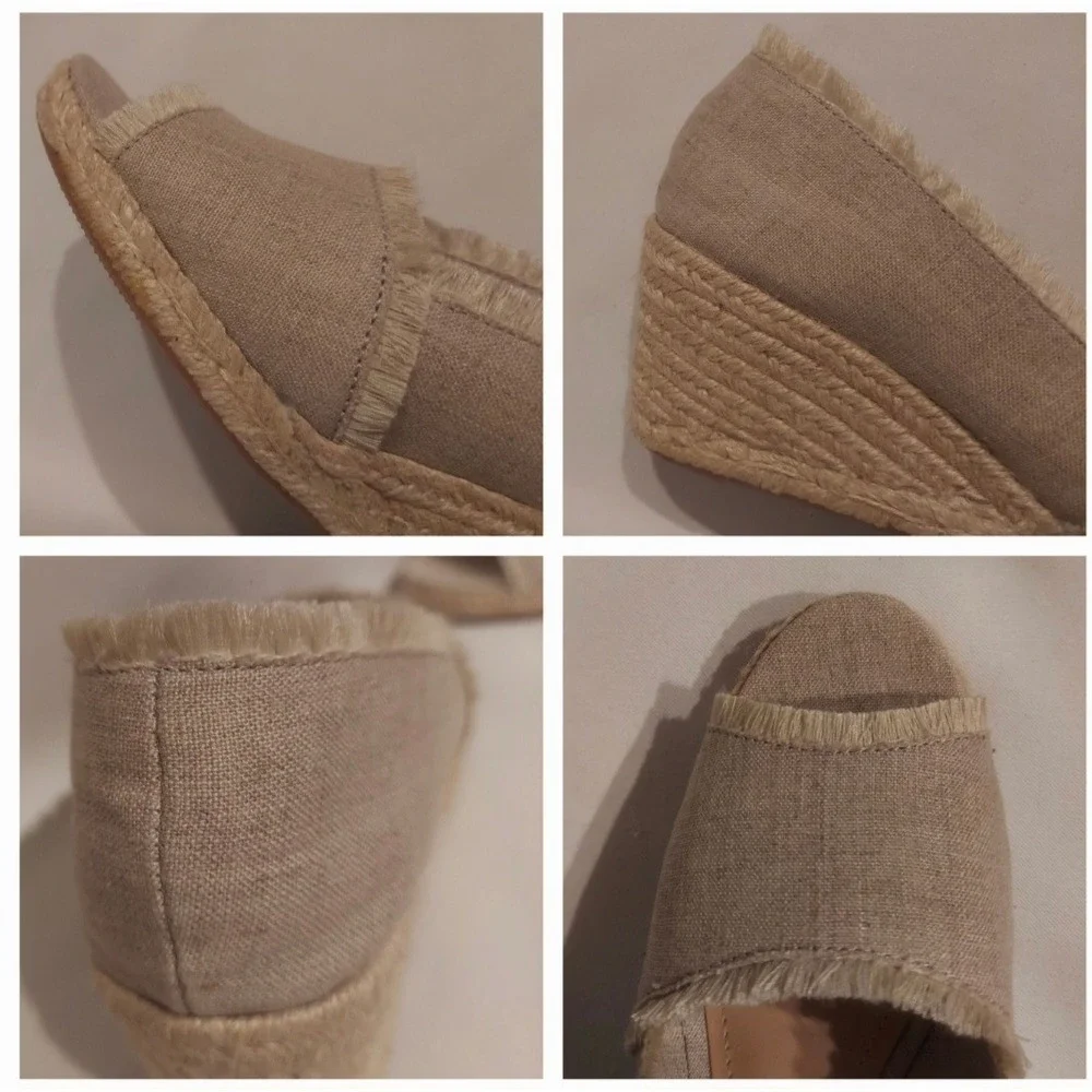 Lauren Ralph Lauren Womens Tan Natural Linen Carmondy Wedges Shoes EUC Size 7.5